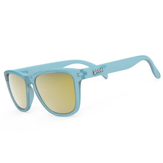 goodr Sunbathing with Wizards Polarized Sunglasses for Men & Women, Medium Sized (OG), Light Blue Translucent Frames with Gold Mirrored Reflective Lenses, UV400 Protection, No Slip, No Bounce