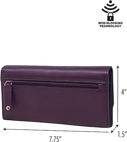 Nautica Money Manager Womens Slim Compact RFID Blocking Credit Card Holder Clutch Wallet Organizer with Zipper Coin Purse and Phone Compartment in Plum