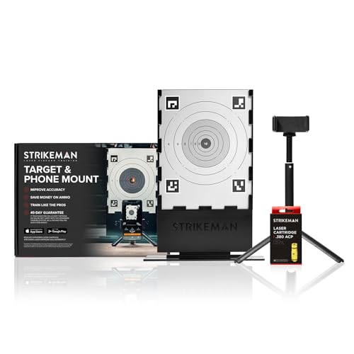 Strikeman .380 ACP Dry-Fire Laser Training System - Great for Target Shooting Practice with Pistols - Kit w/Access to Updated Strikeman App (No Subscription Needed), Cartridge, Target & Phone Holder