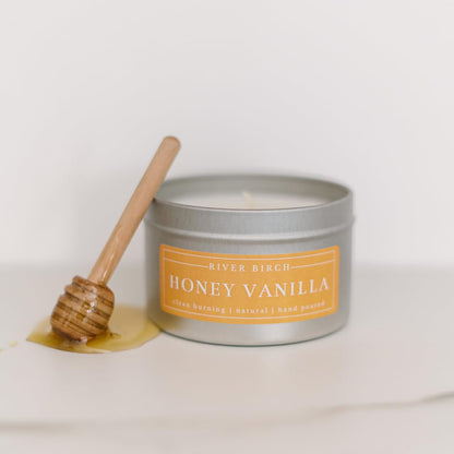 River Birch Candles Honey Vanilla Scented Candle | Premium, All-Natural, Non-Toxic, Soy Wax | 8 oz. Silver Travel Tin | Cozy Relaxing Gifts for Home