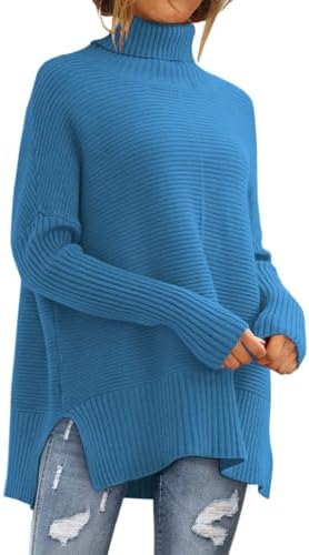 LILLUSORY Women's Oversized Turtleneck Sweaters Fall Batwing Sleeve Ribbed Tunic Sweater