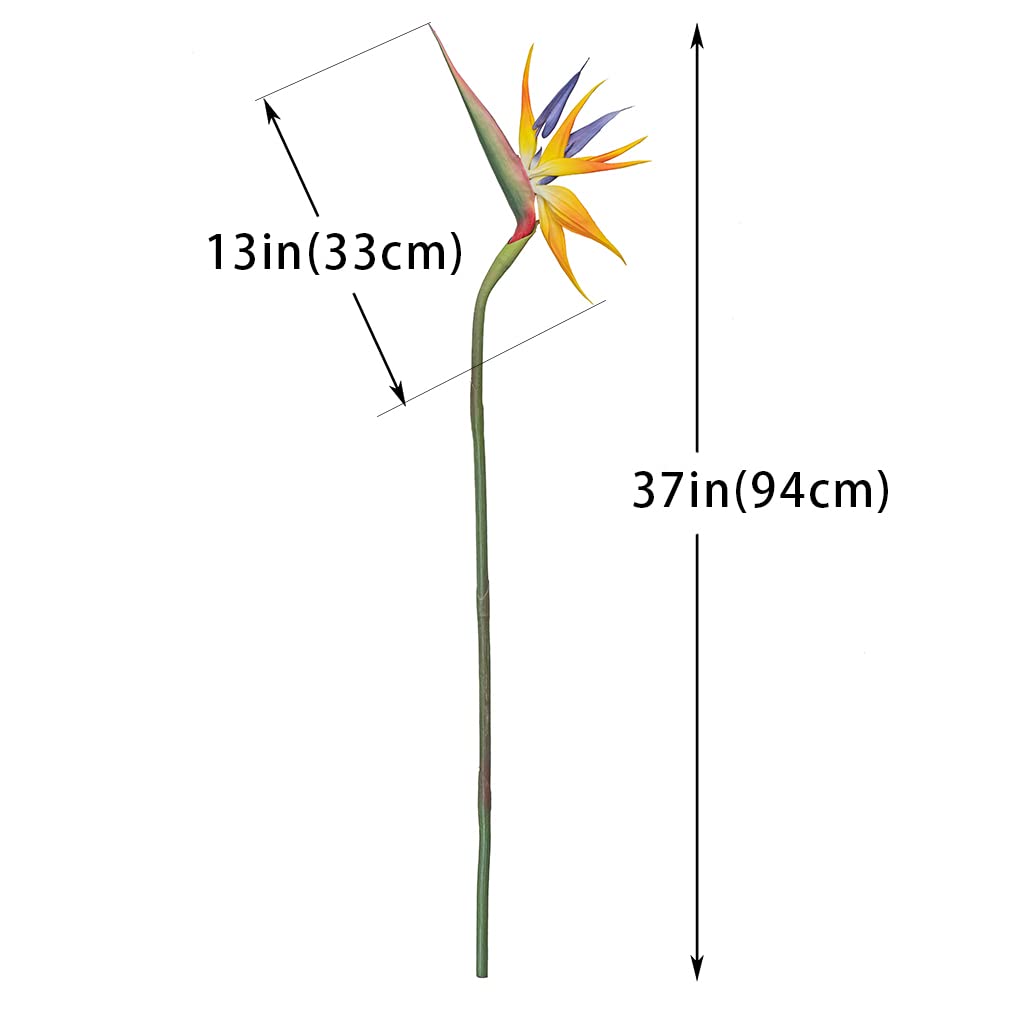 DUYONE Artificial Flowers Bird of Paradise 37'' Large Latex Fake Greenery Plants Long Stem Red Plants 2Pcs for Home,Living Room,Bedroom,Dining Table(Orange 2pcs)