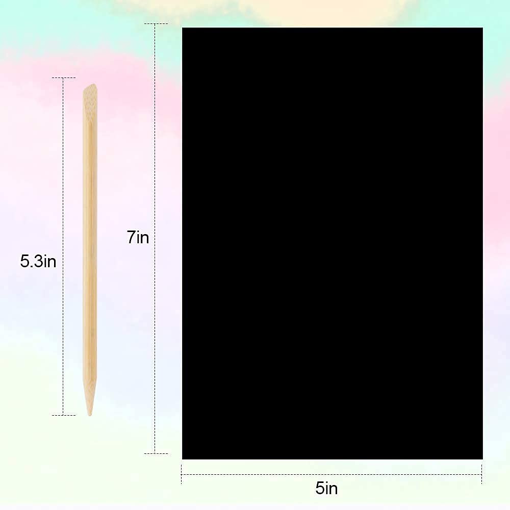 Mocoosy 60 PCS Rainbow Scratch Art Paper for Kids, Magic Scratch Paper Set Art Craft Supplies, Black Scratch Sheets Party Game Activities Christmas Birthday Gifts Girls Boys 3 4 5 6 7 8 9 10 Years Old