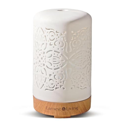 Earnest Living Essential Oil Diffuser White Ceramic Diffuser 100 ml Timers Night Lights and Auto Off Function Home Office Humidifier Aromatherapy Diffusers for Essential Oils