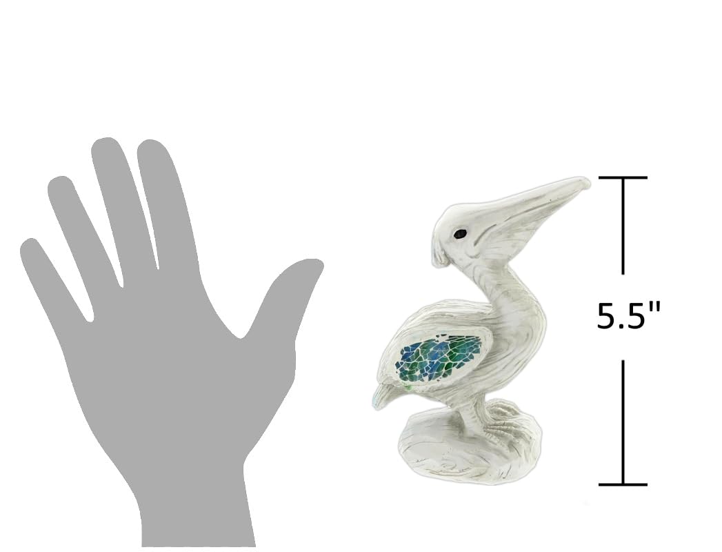 The Bridge Collection Decorative Pelican Figurine - Coastal Bird Sculpture with Mosaic Wing Detail - Nautical Accent Piece for Beach House and Ocean Inspired Decor
