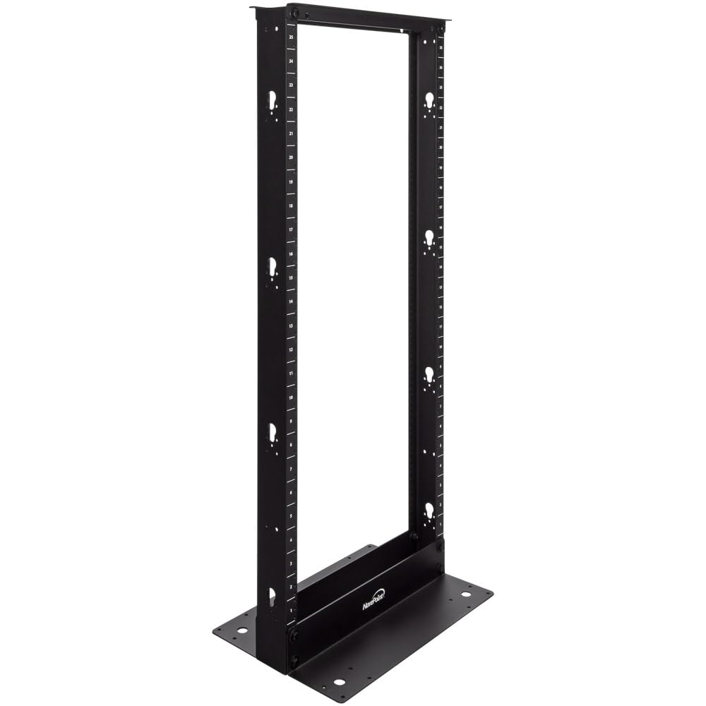 NavePoint 25U 2 Post Open Frame Server Rack for 19 Inch Equipment, AV, Networking, Data & IT Devices, 2-Post Rack 25U 661lbs Weight Capacity, Black