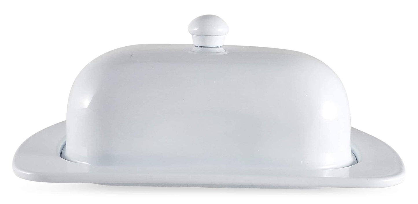 Metal Storage Canisters and Containers for Home and Kitchen Organization, Function, and Decor (White Butter Dish)