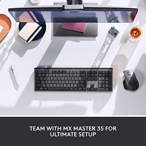 Logitech MX Mechanical Wireless Illuminated Performance Keyboard, Tactile Quiet Switches, Backlit Keys, Bluetooth, USB-C, macOS, Windows, Linux, iOS, Android, Metal, ‎Graphite