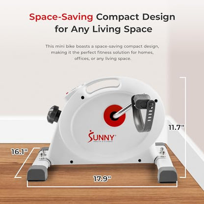 Sunny Health & Fitness (White) Under Desk Smart Mini Pedal Exerciser, Dual Function Exercise Cycle Bike with Low Profile Design - SF-B023005WHT