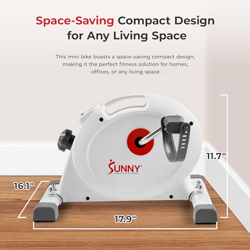 Sunny Health & Fitness (White) Under Desk Smart Mini Pedal Exerciser, Dual Function Exercise Cycle Bike with Low Profile Design - SF-B023005WHT