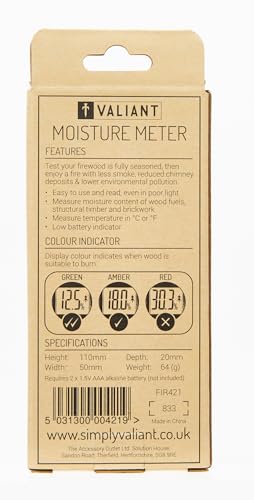 Valiant FIR421 Digital Moisture Meter for Firewood Timber and Brickwork, Black