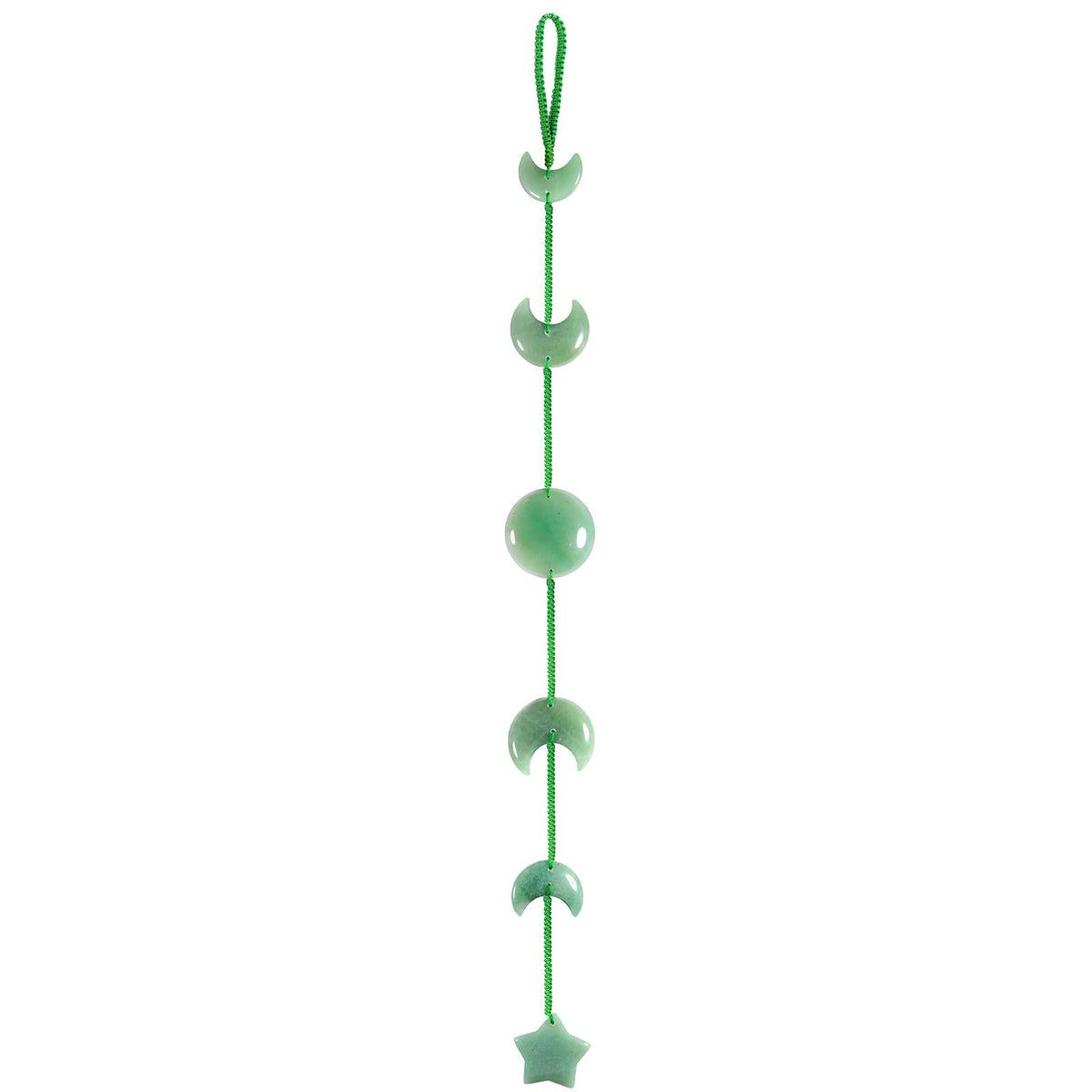 mookaitedecor Green Aventurine Star Moon Stone Hanging Ornament Reiki Healing Crystal Wall Decor for Window Home Decoration, 18-18.5 Inch
