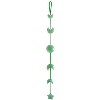mookaitedecor Green Aventurine Star Moon Stone Hanging Ornament Reiki Healing Crystal Wall Decor for Window Home Decoration, 18-18.5 Inch