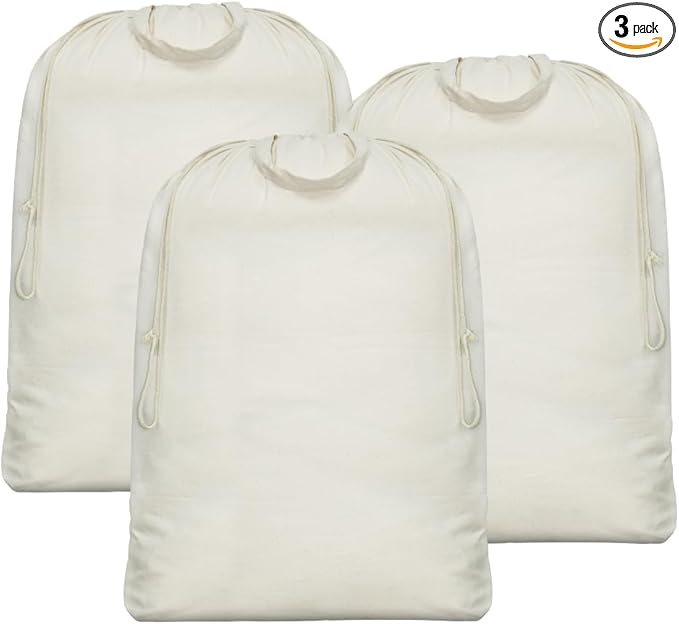 3pcs Breathable Cotton Canvas Laundry Drawstring Bags