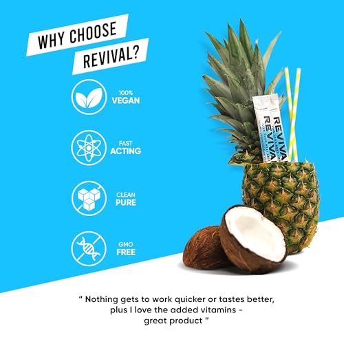 Revival Rapid Rehydration Electrolytes Powder - High Strength Vitamin C, B1, B3, B5, B12 Supplement Sachet Drink, Effervescent Electrolyte Hydration Tablets - 12 Pack Assorted Flavours