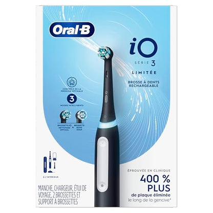 Oral-B iO Deep Clean Rechargeable Electric Powered Toothbrush, White with iO Series 3 Limited, 2 Brush Heads and Travel Case - Pressure Sensor to Protect Gums - 3 Cleaning Settings - 2 Minute Timer