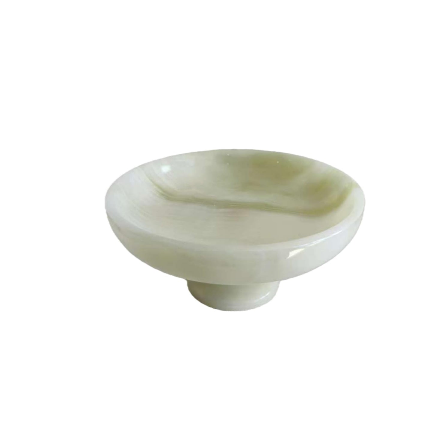 SourcTrek Hand-Carved Natural Jade Onyx Centerpiece — Artisan Serving Tray with Sculpted Pedestal, Luxury Home Decor for Dining Table & Living Room (Light Sage Green)