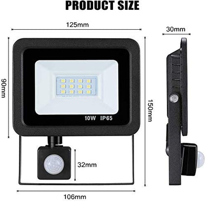Eslas LED Floodlight Security Light with Motion Sensor,Outdoor Spotlight 10W 1000 LM PIR Light,IP65 Waterproof for Garage,Garden,Car Park, Construction Site, 6500K Cold White