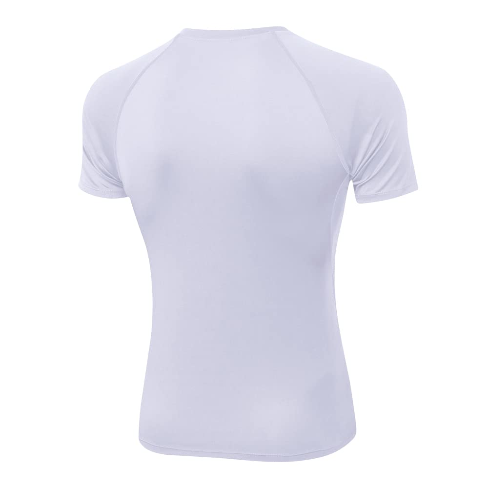 CARGFM Compression Shirt Men, Short Sleeve T-Shirt Cool Dry Tops Baselayer Undershirts for Workout Athletic Running Gym Football Basketball White