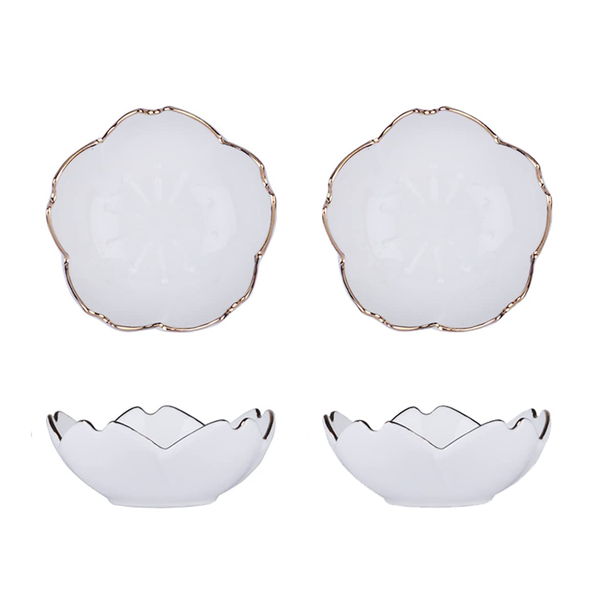 mollensiuer 4Pcs Flower Ceramic Sauce Dish Appetizer Plates Seasoning Dish Serving Dish Condiment Dish Dessert Bowl Sushi Dipping Bowl for Kitchen Home, White