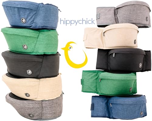 Hippychick Hipseat Baby Carrier, Lightweight Back-Saving Support Waist Stool, Adjustable Strap, Can Carry 6-36 Months Child, Denim Black