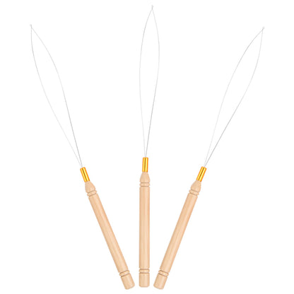 Vlasy 3PCS Hair Extension Loop Needle Threader Pulling Hook Tools Micro Loop Nano Beads Device Hair Extension Threader for Hair or Feather Extensions