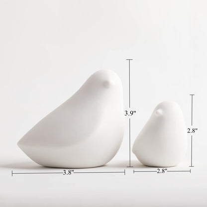 GOODSTART Ceramic Birds Figurines Small Birds Statues for Living Room, Bookshelf, TV Stand, A Set of 2 White Porcelain Pigeons for Christmas Decorations, Modern Home Decor for Shelves