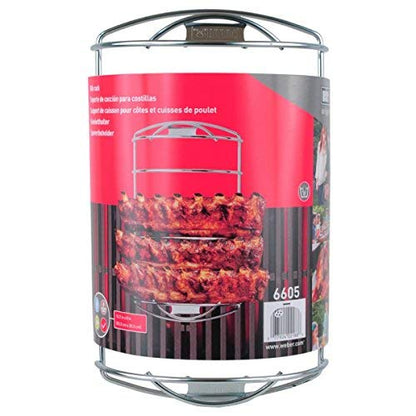 Weber Rib Rack, holds up to 5 Rib Racks/Spare Ribs, Non-Stick Stainless Steel, dishwasher safe, fits all Grills (Charcoal from Ø 47cm, Gas, Pellet, Electric) - Silver (6605)