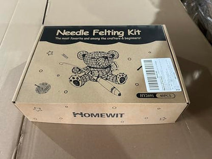 Homewit Needle Felting Starter Kit, 40 Colours Wool Roving Felting Basic Kit, 57 Pcs Felting Needles Parts,Felting Handmade Sewing Craft Kit for Hand Spinning DIY Craft Projects for Beginners Adults