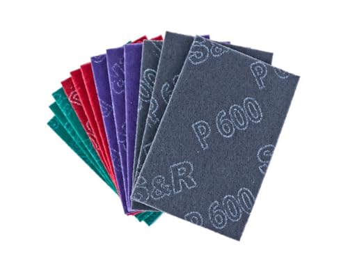 S&R Abrasive Pads 150x230mm – 12-Piece Set (P180, P320, P600, P800) – Flexible Sanding Pads for Metal, Wood, Steel & Stainless Steel – Multi-Grit Polishing & Surface Prep