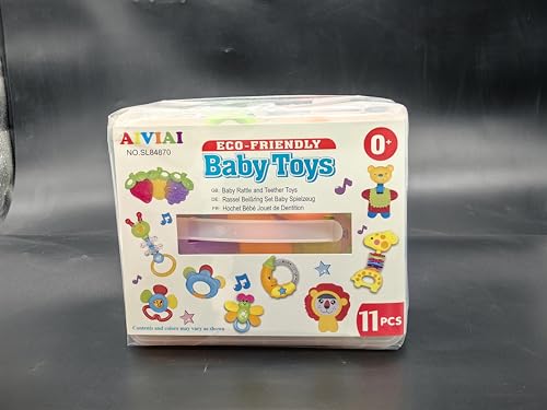 Infant Toys 0-3 Months Infant Rattles AIVIAI Baby Rattle Teether Toy Set with Storage Box Musical rattles for Newborn Girl Boy 5 6 8 9 12 Month (11pcs)