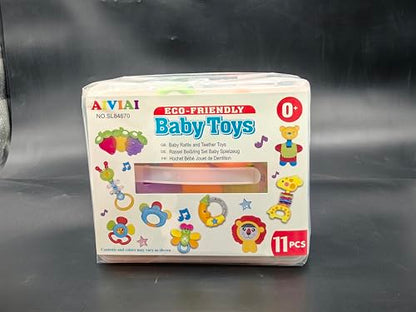 Infant Toys 0-3 Months Infant Rattles AIVIAI Baby Rattle Teether Toy Set with Storage Box Musical rattles for Newborn Girl Boy 5 6 8 9 12 Month (11pcs)