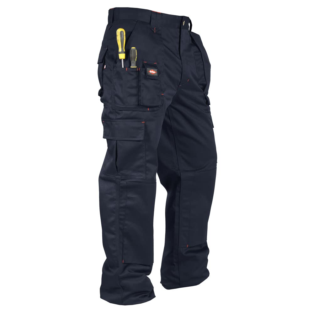 Lee Cooper LCPNT206 Workwear Mens Multi Pocket Easy Care Heavy Duty Knee Pad Pockets Safety Work Cargo Trousers Pants, Black, 36W/33L