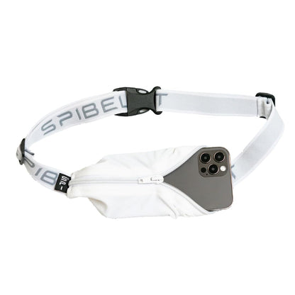 SPIbelt Running Belt Original Monochromatic, Women Men, Phone Holder for Running, Running Fanny Pack, Holder for Phone, Running Waist Pack, Adjustable Waist, [Fits All Phones]. White w/White Zipper