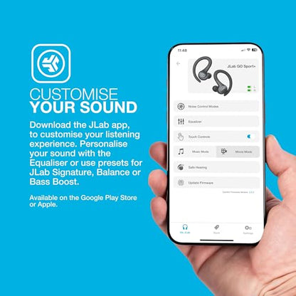 JLab Go Air Sport+ Running Headphones - True Wireless Headphones Bluetooth, Hook Over Ear Earbuds for Sports & Gym, 35+ H Playtime In Ear Buds, IP55 Sweat-Resistant, Be Aware Mode, Graphite