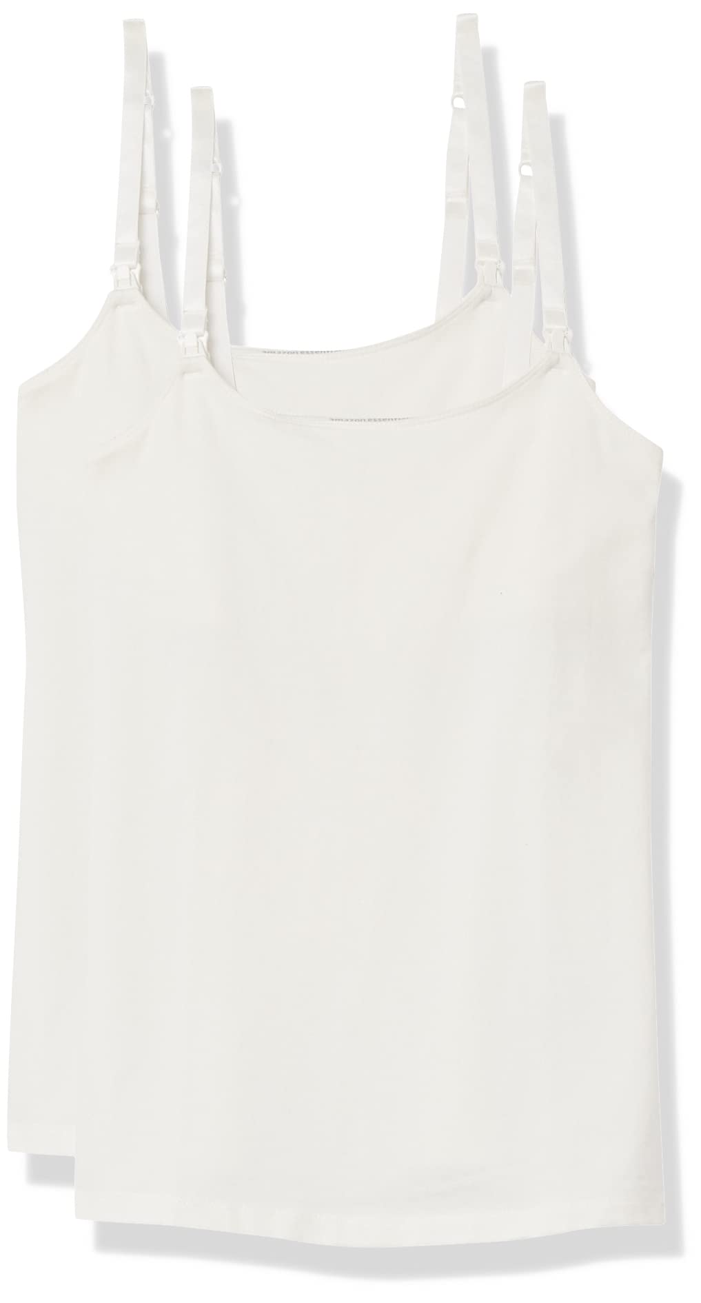 Amazon Essentials Women's Maternity Nursing Friendly Camisole with Adjustable Straps and Built-in Shelf Bra, Pack of 2, White, M