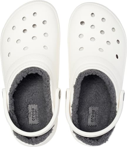 Crocs Classic Unisex Lined Clog, Soft, Fuzzy Liner for Extra Warmth with Slip On Style, in White / Grey Lining, Size M4W5 UK