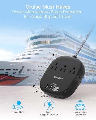 Flat Plug Power Strip, 6ft Ultra Flat Extension Cord - 3 Outlets 4 USB Ports (2 USB C) 22.5W/4.5A Desktop Charging Station, Power Strip No Surge Protection for Cruise Ship, Dorm Room Travel Essentials
