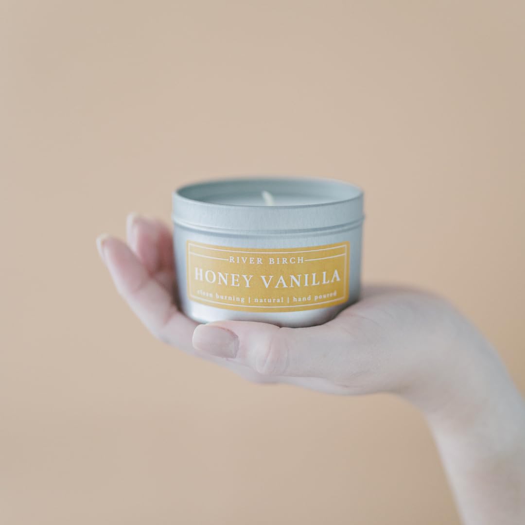 River Birch Candles Honey Vanilla Scented Candle | Premium, All-Natural, Non-Toxic, Soy Wax | 8 oz. Silver Travel Tin | Cozy Relaxing Gifts for Home