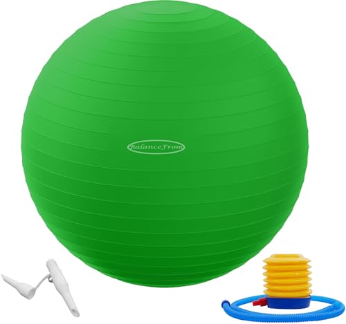 Signature Fitness Anti-Burst and Slip Resistant Exercise Ball Yoga Ball Fitness Ball Birthing Ball with Quick Pump, 2,000-Pound Capacity, Green, 18-inch, S