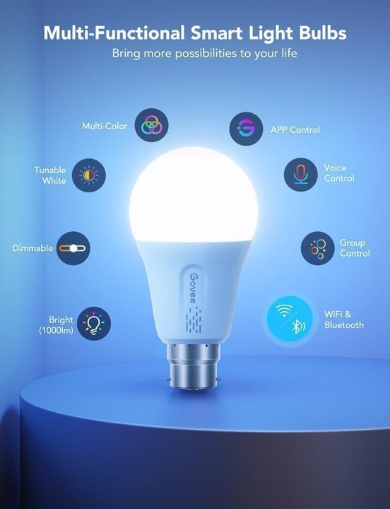 Govee Smart Bulb RGBWW, 1000lm Wi-Fi LED Bulbs B22, Smart Light Dimmable, DIY 16 Million Color, 64 Dynamic Scenes, Works with Alexa & Google Assistant, 1 Pack