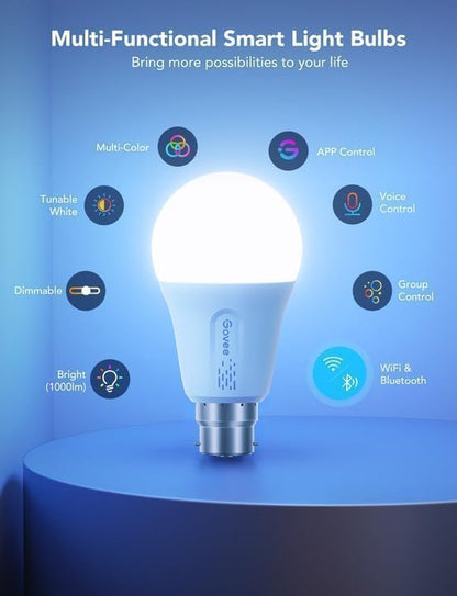 Govee Smart Bulb RGBWW, 1000lm Wi-Fi LED Bulbs B22, Smart Light Dimmable, DIY 16 Million Color, 64 Dynamic Scenes, Works with Alexa & Google Assistant, 1 Pack