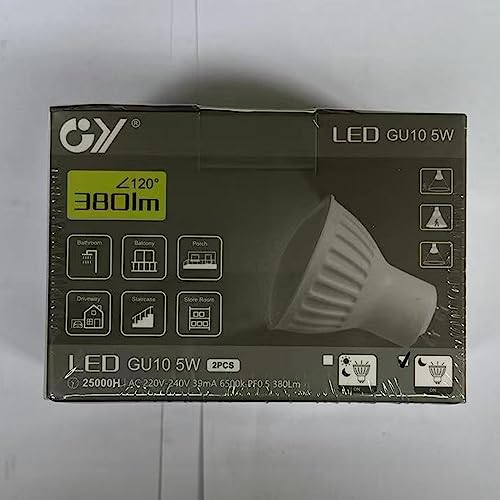 GY GU10 LED Light Sensor Lamp 6500K Cool White Bulbs, 5W 380lm Replaces 40W Bulb, Automatic On/Off, Beam Angle 120°, Not Dimmable, 2 PCS