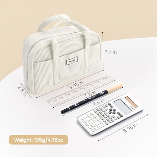 Sooez Large Pencil Case Pouch, Extra Big Pencil Bag with 5 Compartments, Pen Bag Wide Opening, Soft Corduroy Pen Pouch Organizer with Zipper, Cute Aesthetic School Supplies for Teen Girls-Green