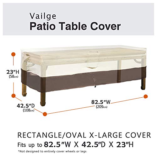 Vailge Rectangular/Oval Patio Table Cover, Heavy Duty and Waterproof Outdoor Lawn Patio Furniture Covers, X-Large Beige & Brown