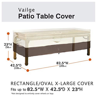 Vailge Rectangular/Oval Patio Table Cover, Heavy Duty and Waterproof Outdoor Lawn Patio Furniture Covers, X-Large Beige & Brown