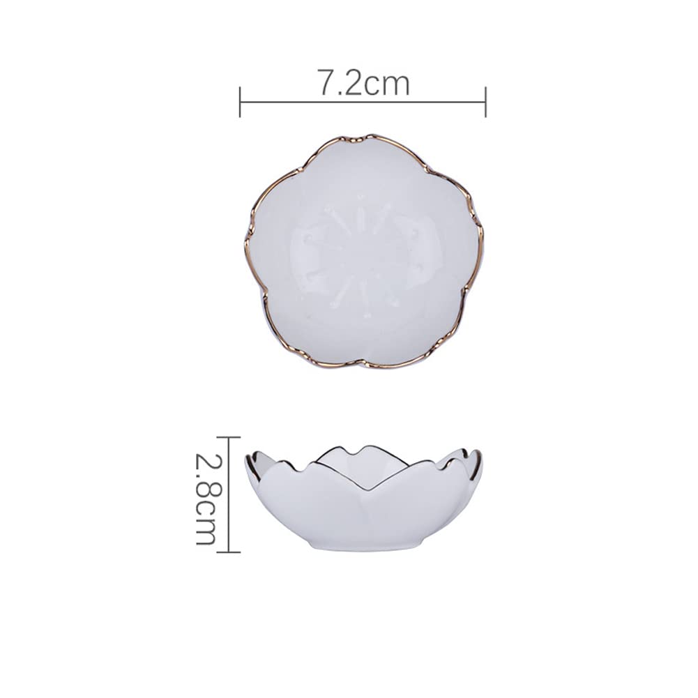 mollensiuer 4Pcs Flower Ceramic Sauce Dish Appetizer Plates Seasoning Dish Serving Dish Condiment Dish Dessert Bowl Sushi Dipping Bowl for Kitchen Home, White