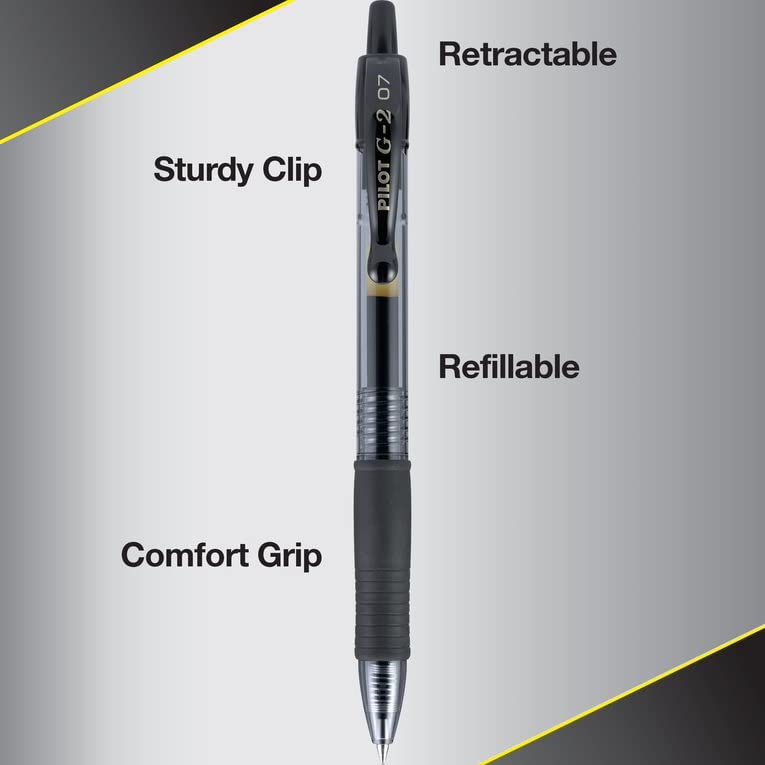Pilot G2 Premium Gel Roller Pens 0.7, Fine Point Smooth Writing Pens Black, Pack of 20