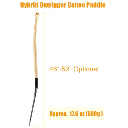 Z&J SPORT Hybrid Outrigger Paddle, Teardrop Shape Carbon Blade Wooden Bent Shaft for Waka AMA, va’a (S,52")