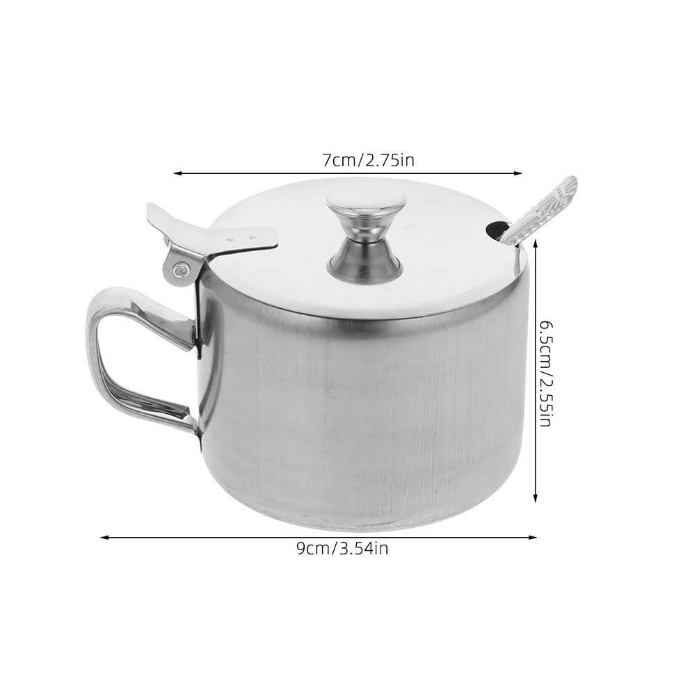 CATIEBYE Stainless Steel Sugar Bowls Set of 3 with Lids and Spoons Multi-Purpose Condiment Containers for Kitchen Countertop Storage Sugar Salt Pepper Spice Bowls 3.54X2.75X2.55 Inch
